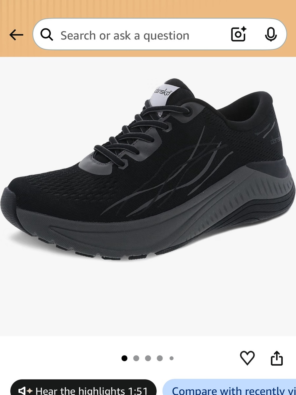 Dansko Black Athletic Sneakers with Gray Accents